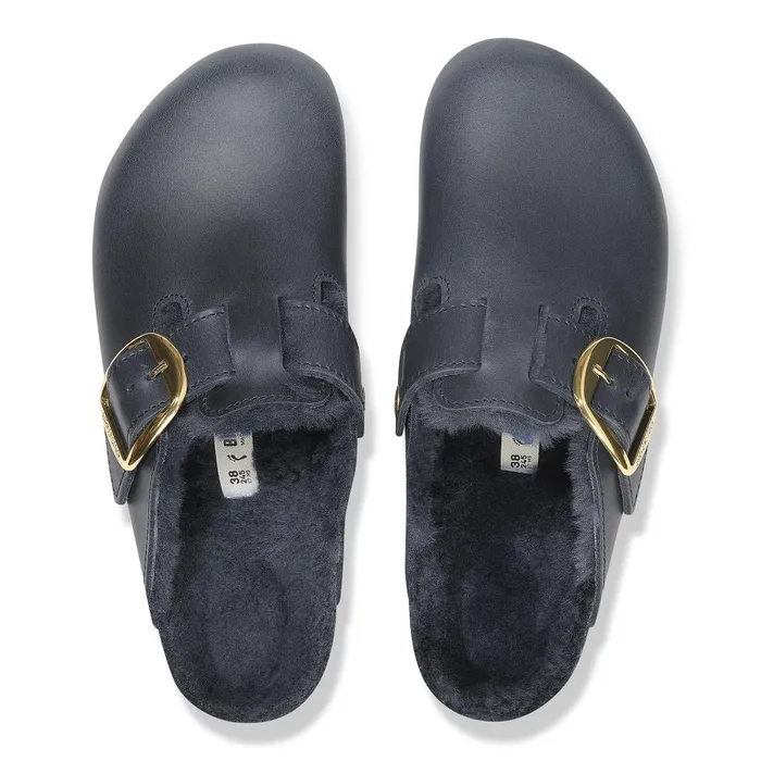Women Birkenstock Clogs Boston Big Buckle Shearling Midnight
