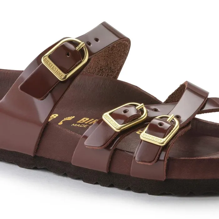 Women Birkenstock MultiStrap Franca High Shine Chocolate