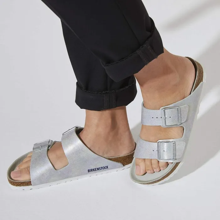 Women Birkenstock TwoStrap Arizona Vegan Iridescent Matcha