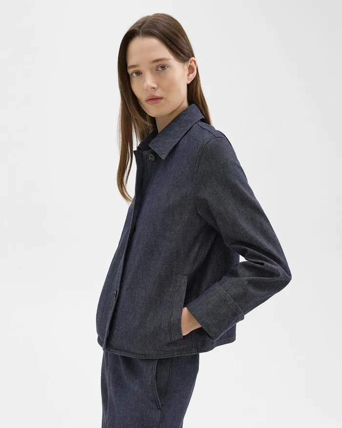 Women Blazers Jackets Theory Cuffed Jacket In Crisp Denim Indigo