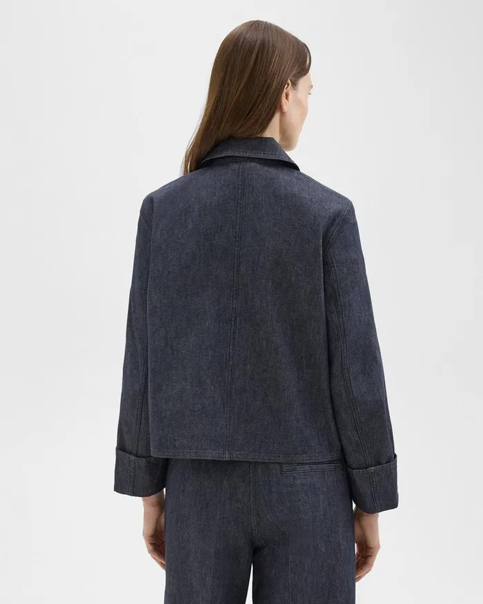 Women Blazers Jackets Theory Cuffed Jacket In Crisp Denim Indigo