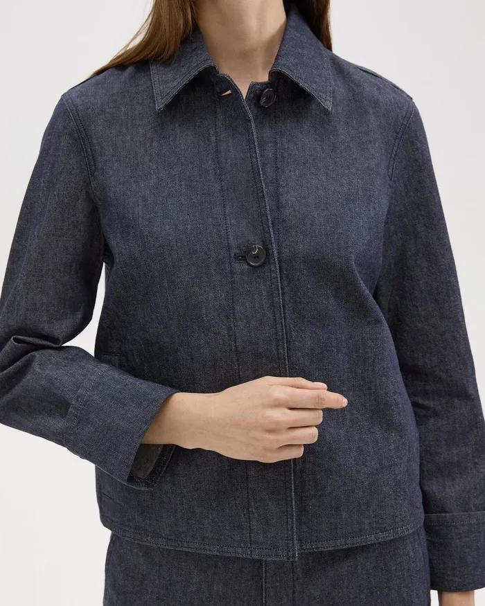 Women Blazers Jackets Theory Cuffed Jacket In Crisp Denim Indigo