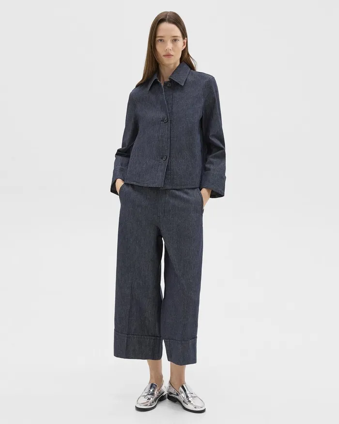 Women Blazers Jackets Theory Cuffed Jacket In Crisp Denim Indigo