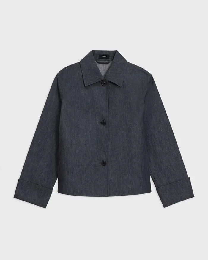 Women Blazers Jackets Theory Cuffed Jacket In Crisp Denim Indigo
