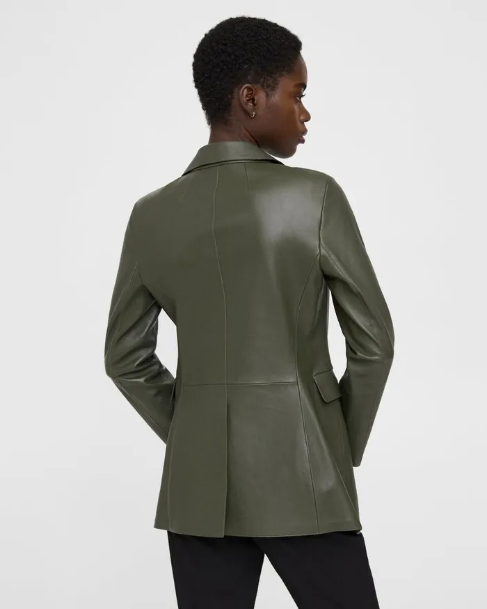 Women Blazers Jackets Theory Etiennette Blazer In Leather Dark Olive