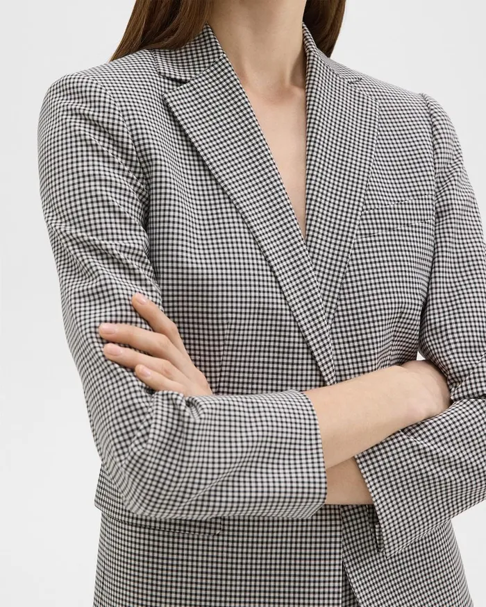 Women Blazers Jackets Theory Slim Blazer In Checked Stretch Wool Black Multi