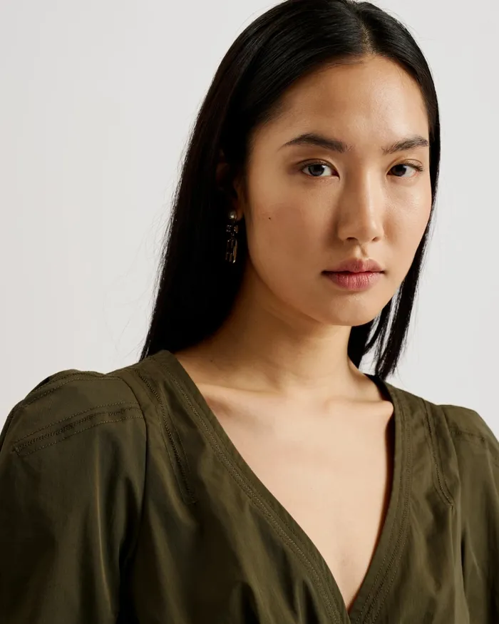 Women BURDUR 8211 Stitch Detail Balloon Sleeve Peplum Top Khaki Ted Baker Tops and Blouses Women BURDUR 8211 Stitch Detail Balloon Sleeve Peplum Top Khaki Ted Baker Tops and Blouses