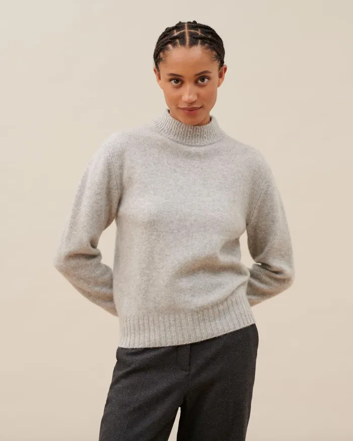 Women Cashmere Polo Neck Jumper Light Grey Knit Comptoir Des Cotonniers Knit