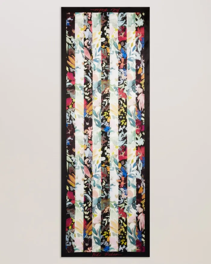 Women CATTIAA 8211 Floral Printed Silk Scarf Black Ted Baker Scarves