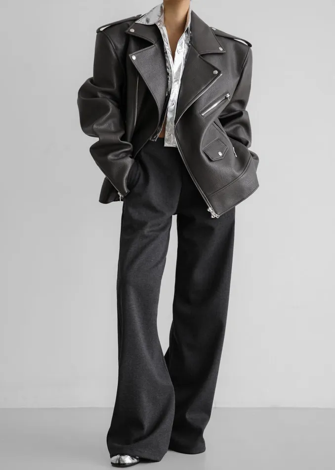 Women Chicago Oversized Biker Jacket 8211 Charcoal The Frankie Shop Outerwear