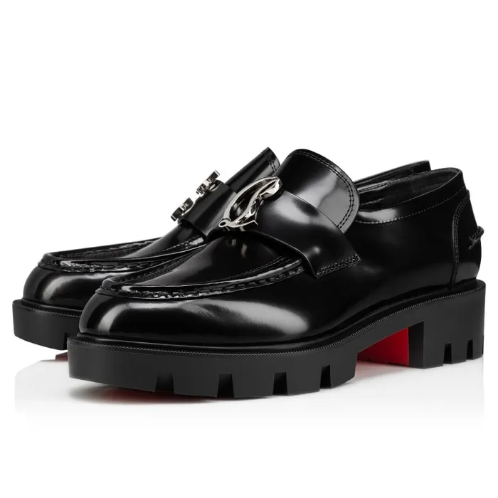 Women CL Moc Lug Loafers 8211 Abrasivato Calf Leather 8211 Black Christian Louboutin Flats and Loafers