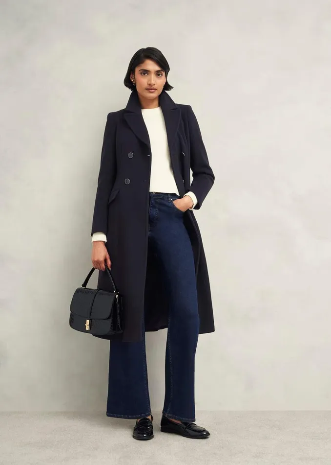 Women Coats and Jackets Hobbs Petite Marlene Wool Blend Coat Navy