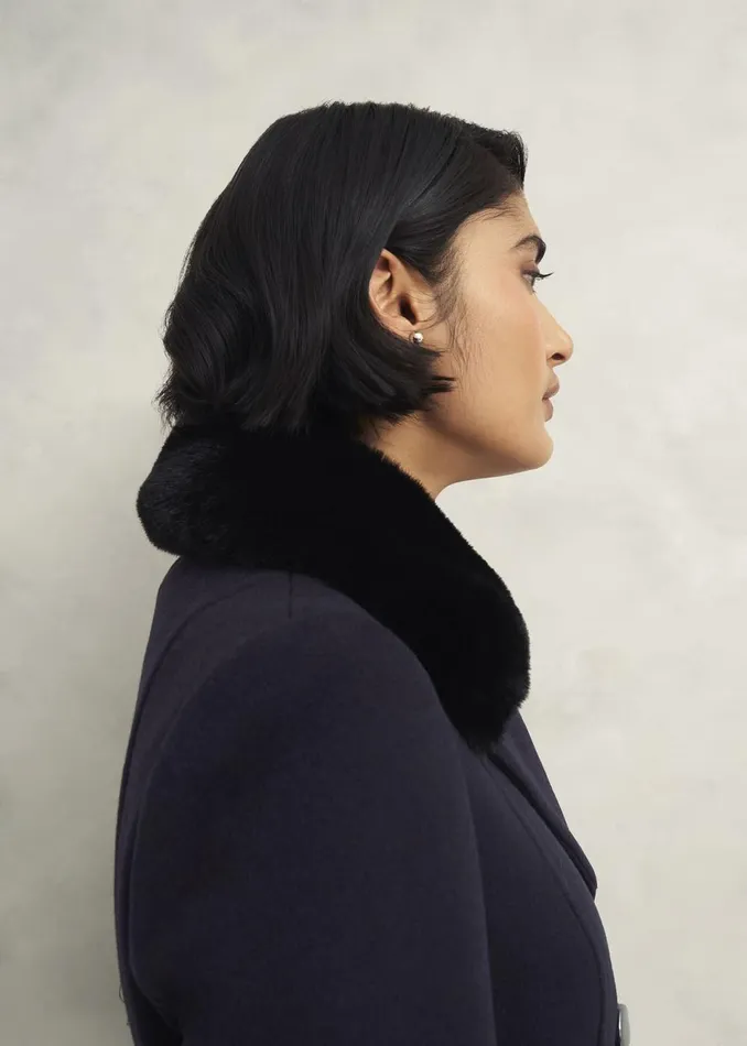 Women Coats and Jackets Hobbs Petite Marlene Wool Blend Coat Navy