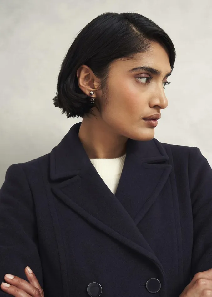 Women Coats and Jackets Hobbs Petite Marlene Wool Blend Coat Navy