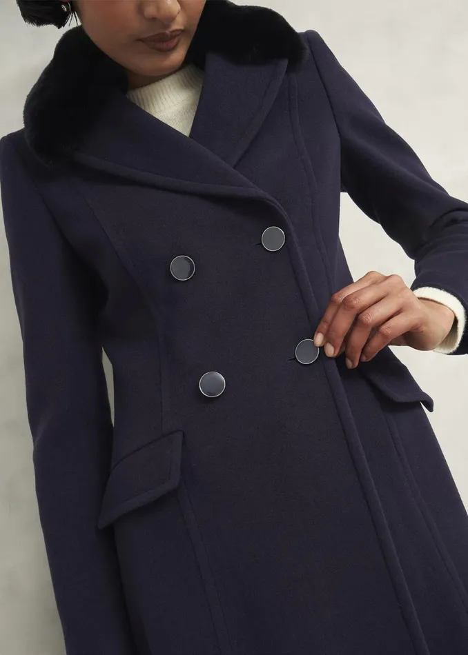 Women Coats and Jackets Hobbs Petite Marlene Wool Blend Coat Navy