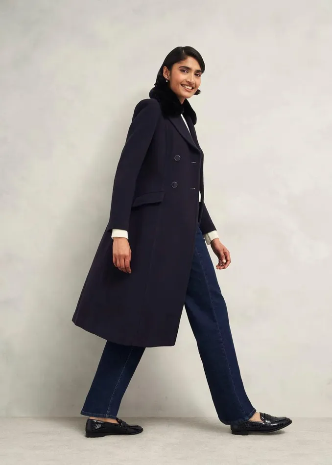 Women Coats and Jackets Hobbs Petite Marlene Wool Blend Coat Navy
