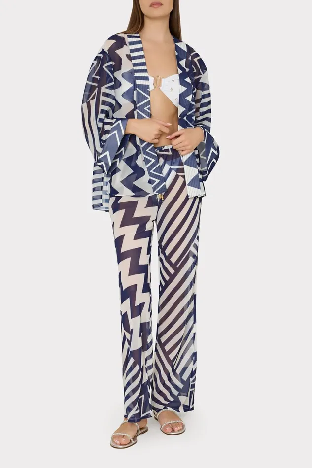 Women CoverUps Milly Patchwork Chevron Top Bluewhite
