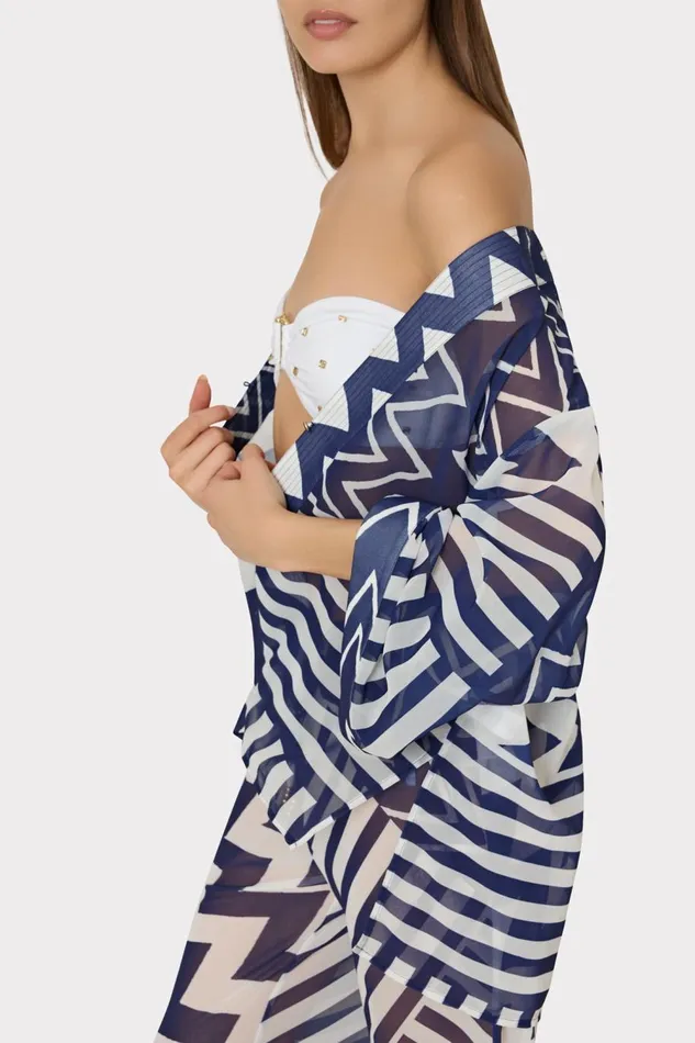 Women CoverUps Milly Patchwork Chevron Top Bluewhite