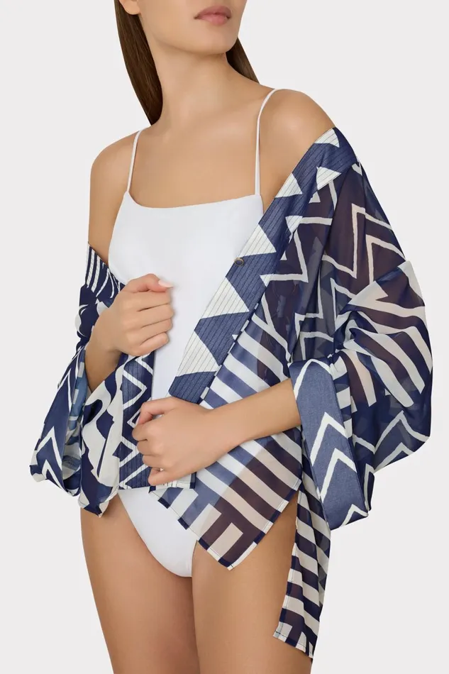 Women CoverUps Milly Patchwork Chevron Top Bluewhite
