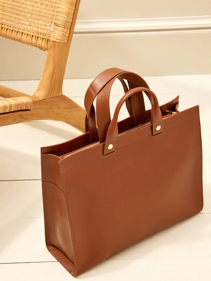 Women Cyrillus Accessories Rigid Computer Tote Bag 8211 Small Leather Goods Collection Tan