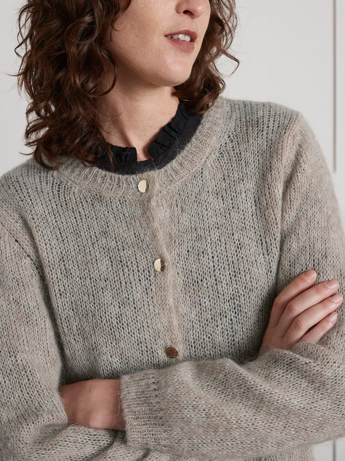 Women Cyrillus Clothing Boxy Cardigan In A Kid Mohair Blend Beige