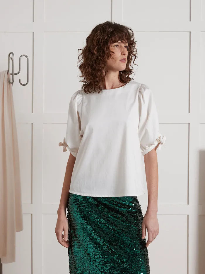 Women Cyrillus Clothing Satiny Poplin Party Blouse Ecru