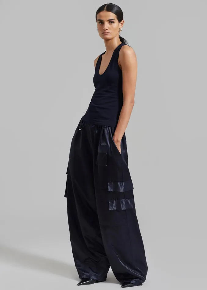 Women Delaney Satin Cargo Pants 8211 Navy The Frankie Shop Bottoms