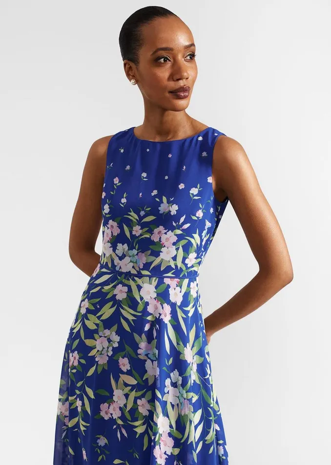 Women Dresses and Jumpsuits Hobbs Carly Floral Midi Dress Blue Multi