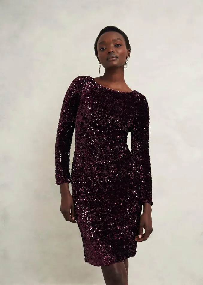 Women Dresses and Jumpsuits Hobbs Sawyer Sequin Dress Warm Plum
