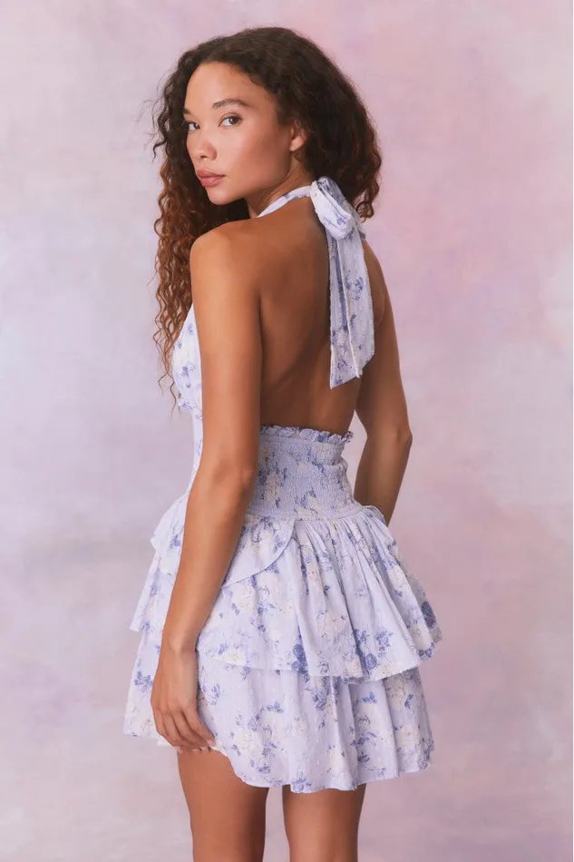Women Dresses LoveShackFancy Deanna Fragrance Print Halter Mini Dress Whisper Blue Women Dresses LoveShackFancy Deanna Fragrance Print Halter Mini Dress Whisper Blue
