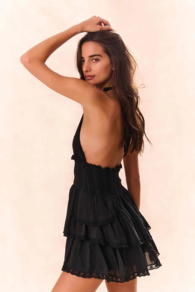 Women Dresses LoveShackFancy Deanna Heritage Halter Mini Dress Black