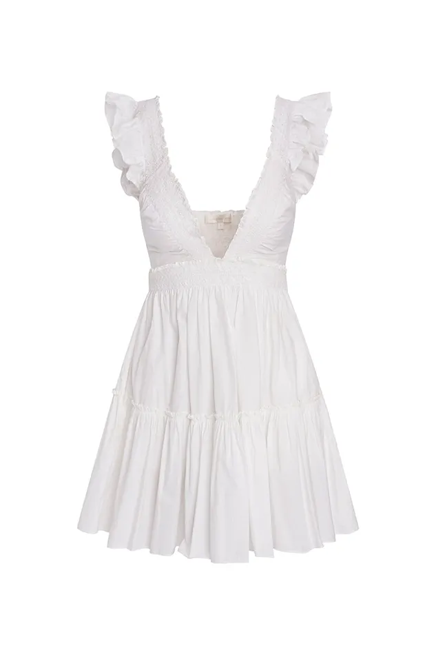 Women Dresses LoveShackFancy Poplar Flutter Sleeve Mini Dress White