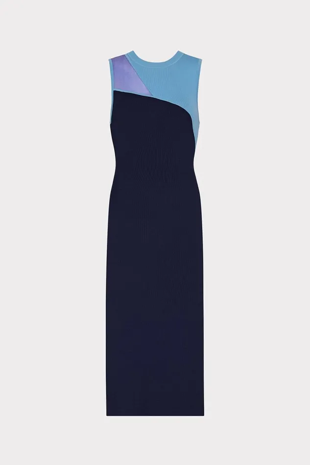Women Dresses Milly Kyle Color Block Knit Midi Dress Blue Multi