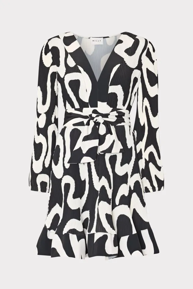 Women Dresses Milly Liv Ink Swirl Pleated Dress Blackwhite