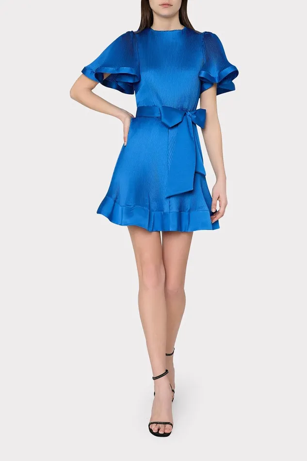 Women Dresses Milly Lumi Satin Pleated Dress Blue Women Dresses Milly Lumi Satin Pleated Dress Blue