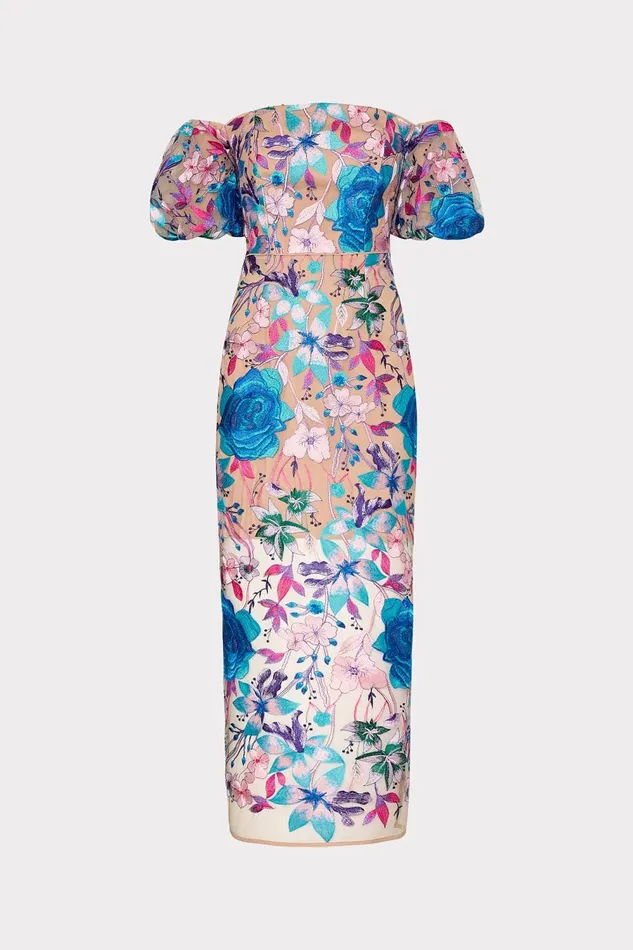 Women Dresses Milly Nira Fall Floral Embroidered Dress Blue Multi