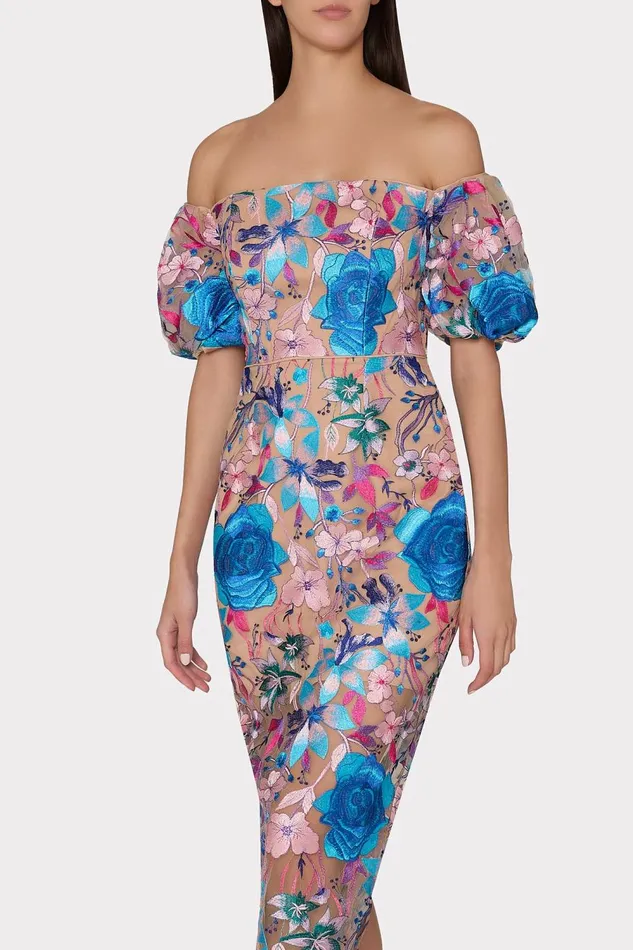 Women Dresses Milly Nira Fall Floral Embroidered Dress Blue Multi Women Dresses Milly Nira Fall Floral Embroidered Dress Blue Multi