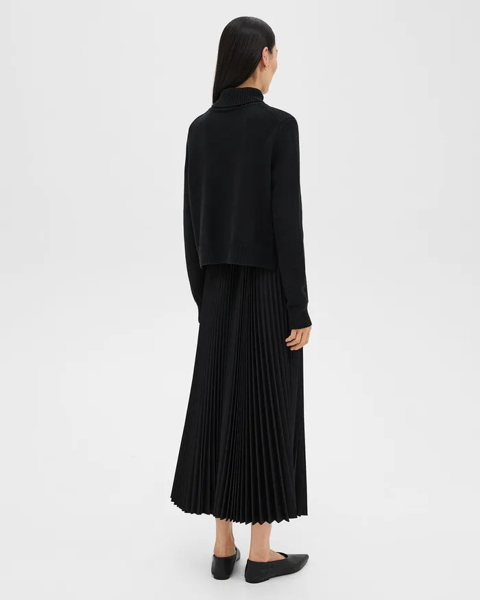 Women Dresses Theory Pleated Combo Dress In Stretch WoolBlend Black