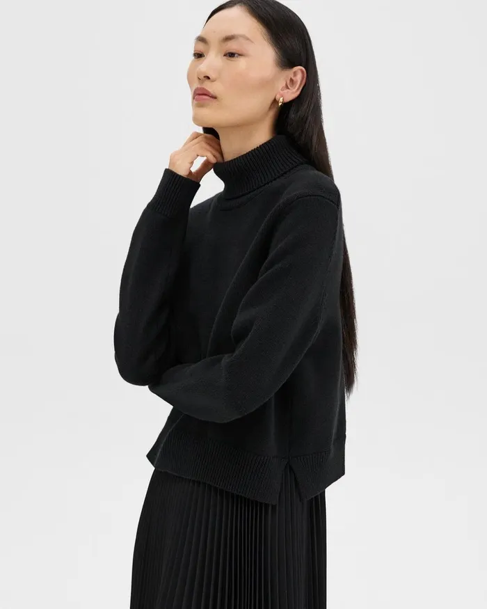 Women Dresses Theory Pleated Combo Dress In Stretch WoolBlend Black