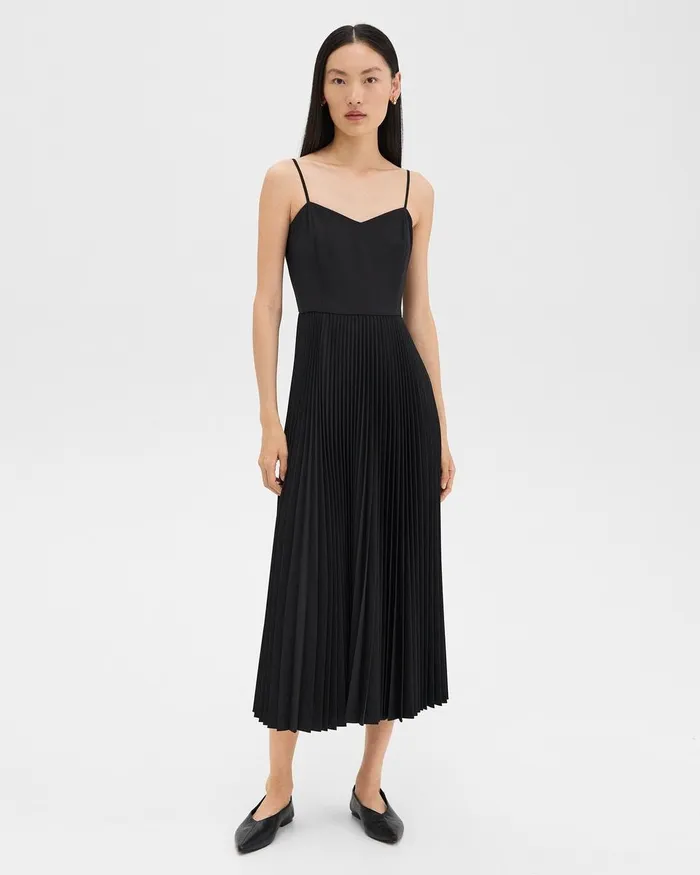 Women Dresses Theory Pleated Combo Dress In Stretch WoolBlend Black