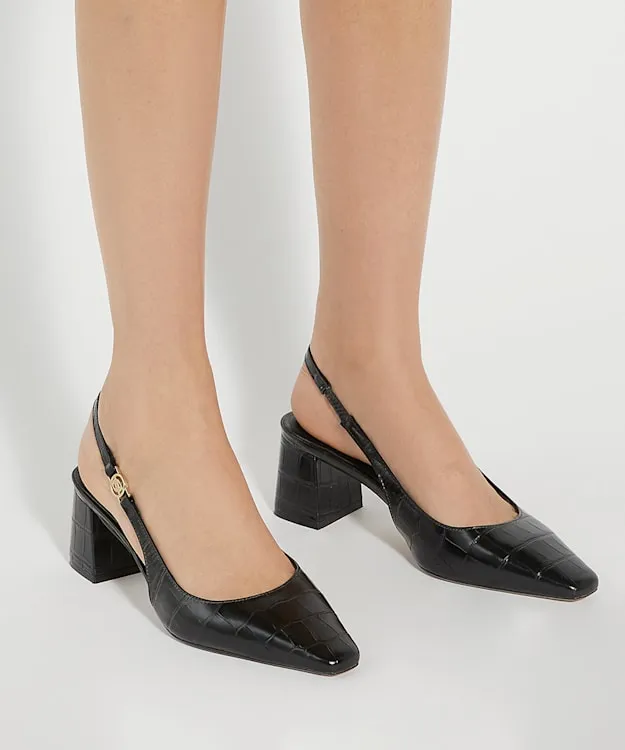 Women Dune London Heels Chisel Toe Block Heel Slingback Court Shoes Black