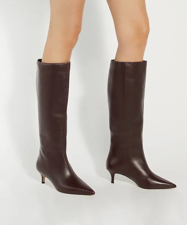 Women Dune London Knee High Boots KittenHeeled KneeHigh Boots Red