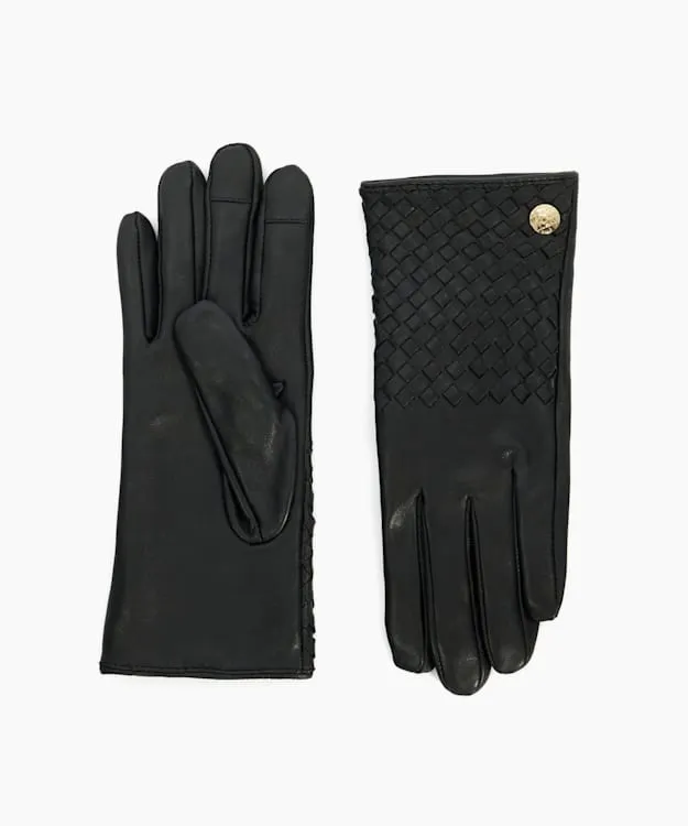 Women Dune London Winter Accessories Woven Leather Gloves Black