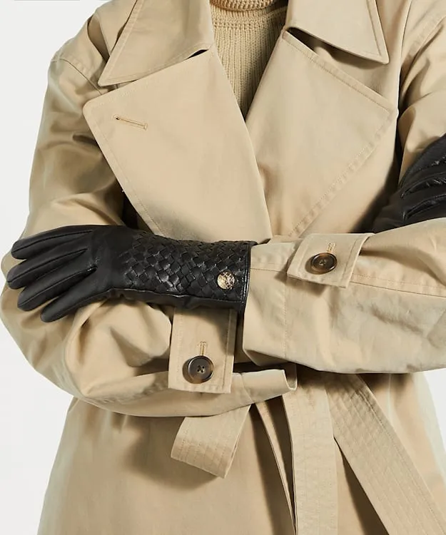 Women Dune London Winter Accessories Woven Leather Gloves Black