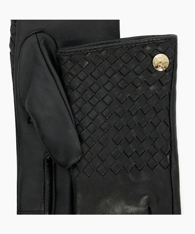 Women Dune London Winter Accessories Woven Leather Gloves Black