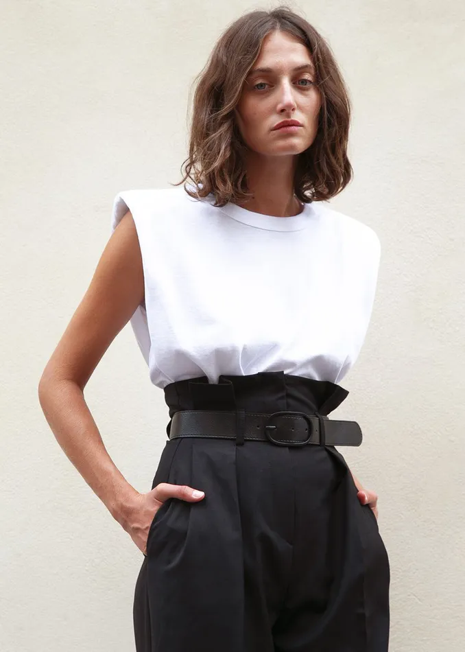 Women Eva Padded Shoulder Muscle TShirt 8211 White The Frankie Shop Tops