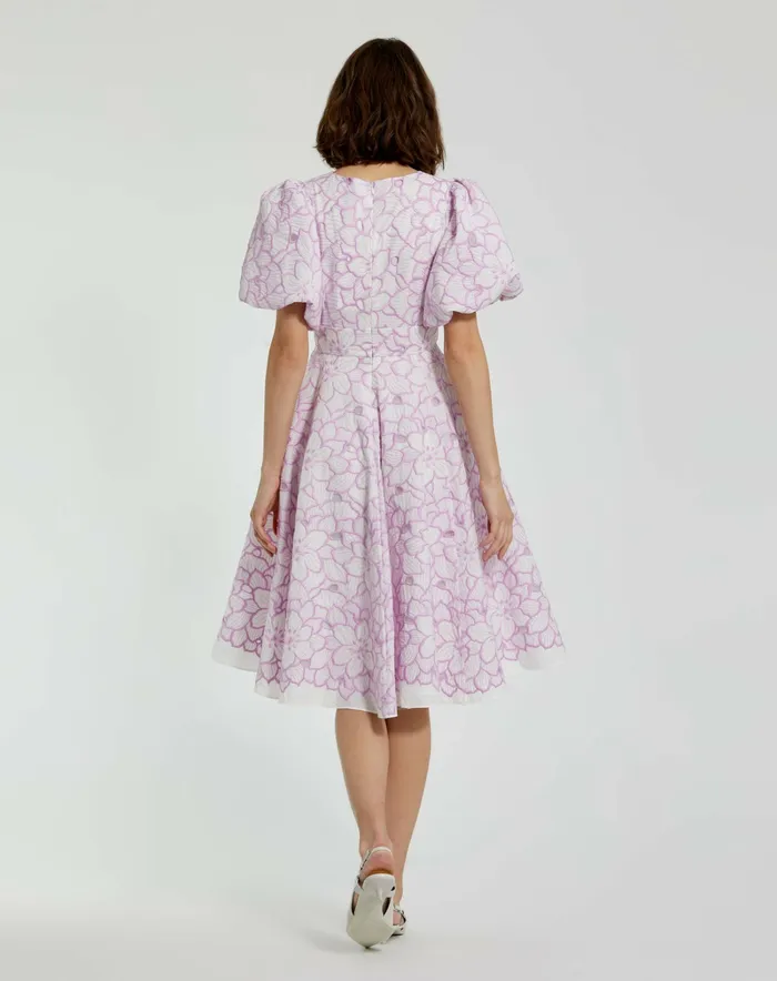 Women Every Day Dresses Mac Duggal Embroidered Floral Puff Sleeve Dress Orchid White