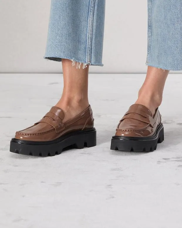 Women Flats Rag and Bone Quinn Leather Loafer Taupe Patent
