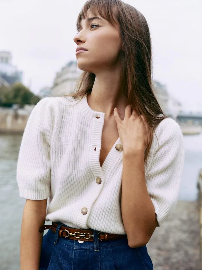 Women FRAME The Resort Edit Shrunken Short Sleeve Cardi Women FRAME The Resort Edit Shrunken Short Sleeve Cardi