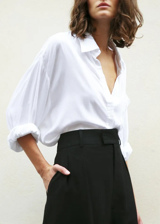 Women Hanna Silky Oversized Blouse 8211 White The Frankie Shop Tops